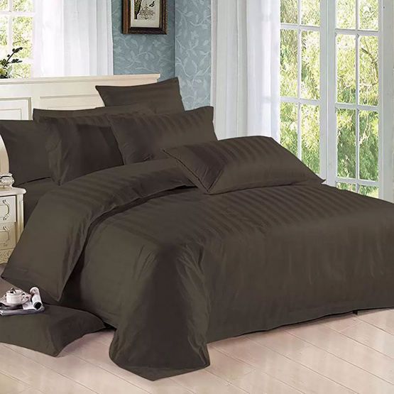 Midori ชุดผ้าปู 6 ฟุต 5 ชิ้น ลาย Jackquard Stripe Dark Brown Midori ชุดผ้าปู 6 ฟุต 5 ชิ้น ลาย Jackquard Stripe Dark Brown
