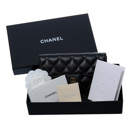 CHANEL กระเป๋าสตางค์ TRI FOLD WALLET BLACK CAVIAR CHANEL กระเป๋าสตางค์ TRI FOLD WALLET BLACK CAVIAR