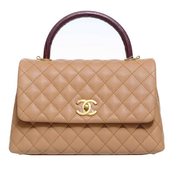 CHANEL กระเป๋า COCO 10.5" CARAMEL CAVIAR/BURGUNDY LIZARD GHW CHANEL กระเป๋า COCO 10.5" CARAMEL CAVIAR/BURGUNDY LIZARD GHW