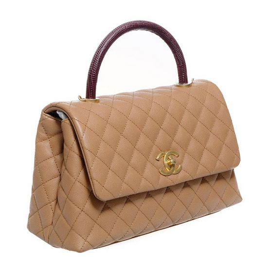 CHANEL กระเป๋า COCO 10.5" CARAMEL CAVIAR/BURGUNDY LIZARD GHW CHANEL กระเป๋า COCO 10.5" CARAMEL CAVIAR/BURGUNDY LIZARD GHW