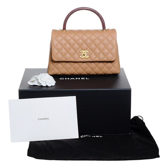 CHANEL กระเป๋า COCO 10.5" CARAMEL CAVIAR/BURGUNDY LIZARD GHW CHANEL กระเป๋า COCO 10.5" CARAMEL CAVIAR/BURGUNDY LIZARD GHW