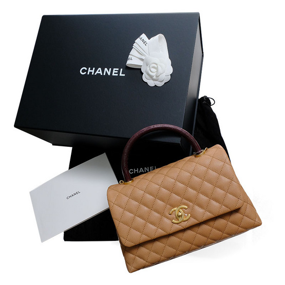 CHANEL กระเป๋า COCO 10.5" CARAMEL CAVIAR/BURGUNDY LIZARD GHW CHANEL กระเป๋า COCO 10.5" CARAMEL CAVIAR/BURGUNDY LIZARD GHW