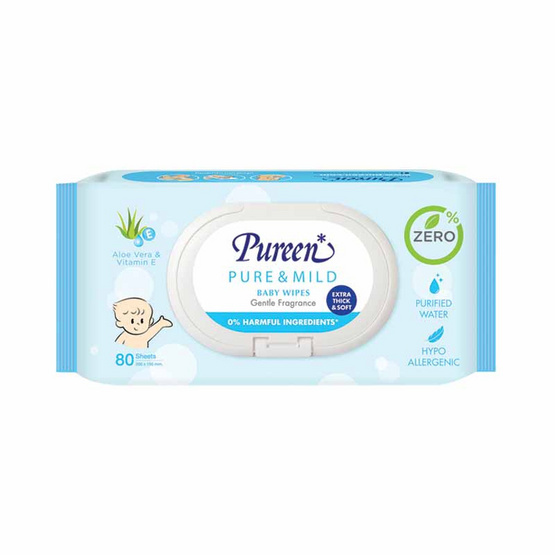 Pureen ผ้าเช็ดทำความสะอาดสูตรเพียวแอนด์มายด์ 80 แผ่น Pureen ผ้าเช็ดทำความสะอาดสูตรเพียวแอนด์มายด์ 80 แผ่น