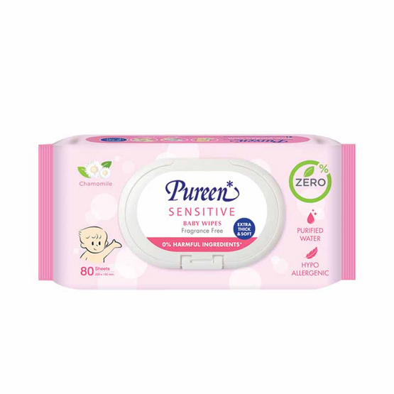 Pureen ผ้าเช็ดทำความสะอาดสูตรเซนซิทีฟ 80 แผ่น Pureen ผ้าเช็ดทำความสะอาดสูตรเซนซิทีฟ 80 แผ่น