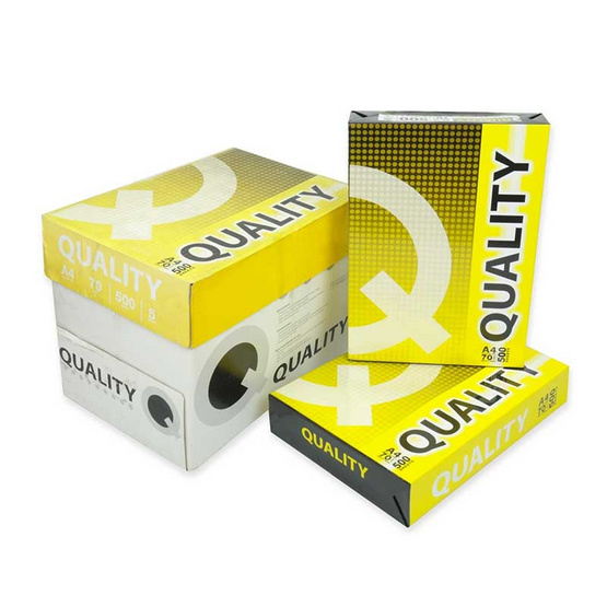 Quality กระดาษถ่ายเอกสาร A4 70แกรม เหลือง (5 รีม/กล่อง) Quality กระดาษถ่ายเอกสาร A4 70แกรม เหลือง (5 รีม/กล่อง)