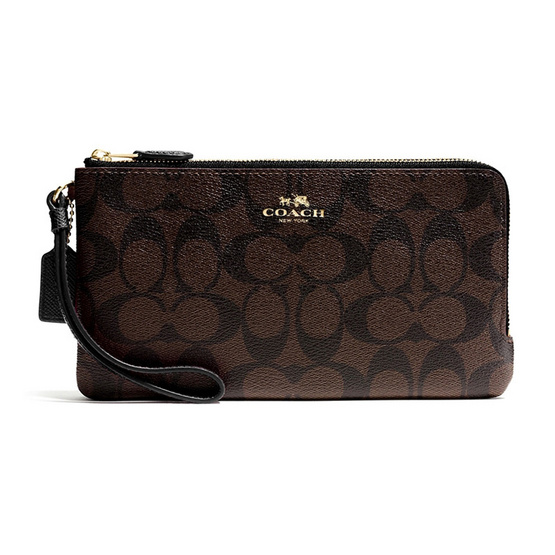 COACH กระเป๋าคล้องมือสองซิป F54057 DOUBLE ZIP WALLET IN SIGNATURE COACH กระเป๋าคล้องมือสองซิป F54057 DOUBLE ZIP WALLET IN SIGNATURE