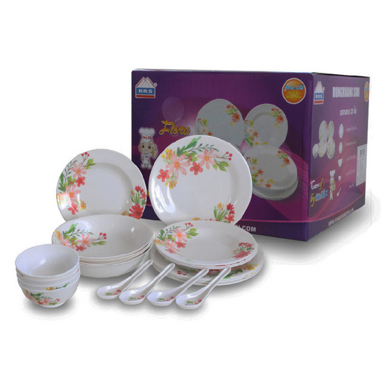 RRS ชุดจานชาม+ช้อนเมลามีน ลาย Flora 20pcs/set RRS ชุดจานชาม+ช้อนเมลามีน ลาย Flora 20pcs/set