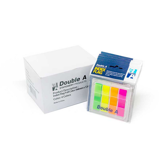Double A Index Flags ขนาด 44 x 12 มม. คละ 4 สี (บรรจุ 24 ชิ้น/กล่อง) Double A Index Flags ขนาด 44 x 12 มม. คละ 4 สี (บรรจุ 24 ชิ้น/กล่อง)