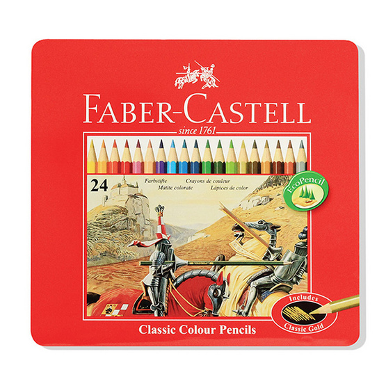 Faber-Castell ดินสอสีไม้อัศวิน 24 สี กล่องเหล็ก Faber-Castell ดินสอสีไม้อัศวิน 24 สี กล่องเหล็ก