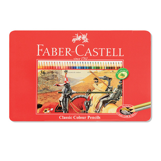 Faber-Castell ดินสอสีไม้อัศวิน 36 สี กล่องเหล็ก Faber-Castell ดินสอสีไม้อัศวิน 36 สี กล่องเหล็ก