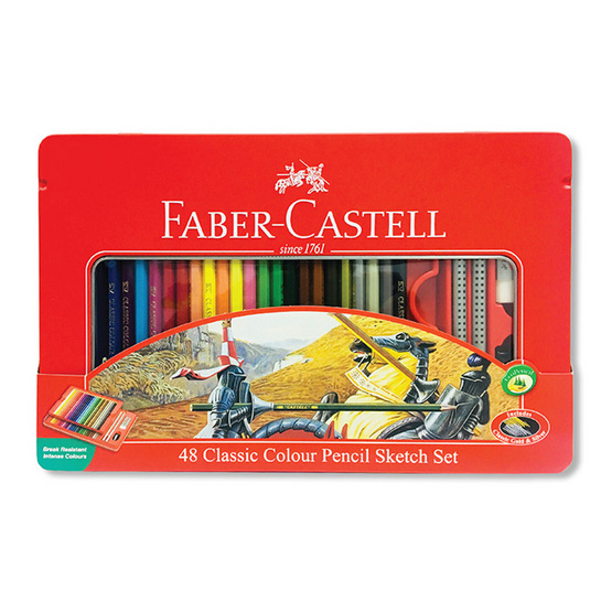 Faber-Castell ดินสอสีไม้อัศวิน 48 สี กล่องเหล็ก Faber-Castell ดินสอสีไม้อัศวิน 48 สี กล่องเหล็ก