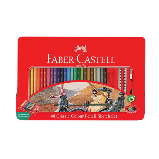 Faber-Castell ดินสอสีไม้อัศวิน 48 สี กล่องเหล็ก Faber-Castell ดินสอสีไม้อัศวิน 48 สี กล่องเหล็ก