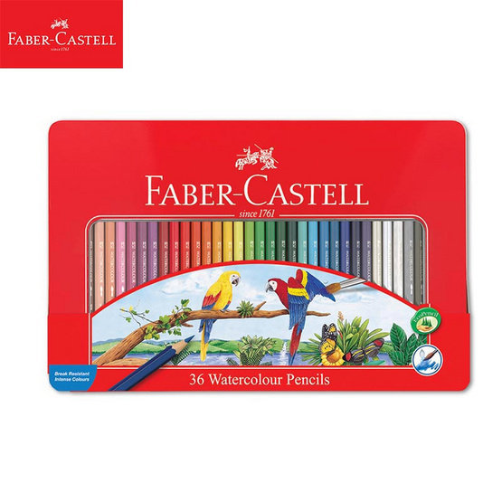 Faber-Castell ดินสอสีไม้ระบายน้ำ 36 สี กล่องเหล็ก Faber-Castell ดินสอสีไม้ระบายน้ำ 36 สี กล่องเหล็ก
