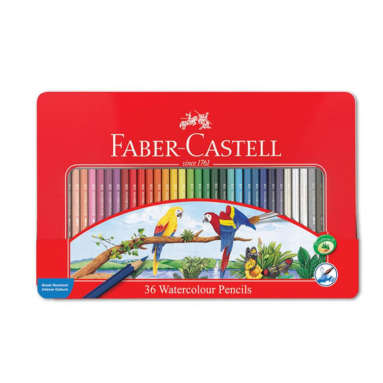 Faber-Castell ดินสอสีไม้ระบายน้ำ 36 สี กล่องเหล็ก Faber-Castell ดินสอสีไม้ระบายน้ำ 36 สี กล่องเหล็ก