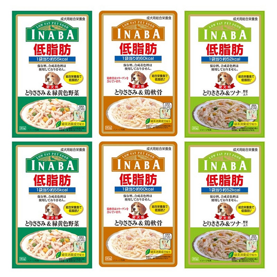 Inaba อาหารสุนัขชนิดเปียก Low Fat คละ 3 รส ใส่ผักในเยลลี่ 80 กรัม (6 แพ็ค) Inaba อาหารสุนัขชนิดเปียก Low Fat คละ 3 รส ใส่ผักในเยลลี่ 80 กรัม (6 แพ็ค)