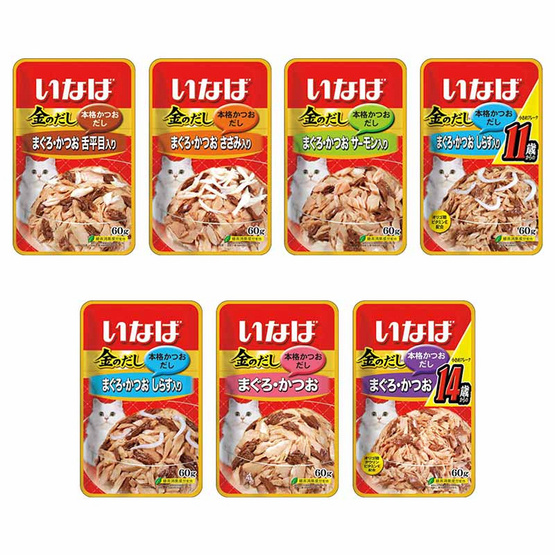 Inaba คินโนะดะชิ ปลาทูน่า ปลาโอ คละ 7 รส 60 กรัม 7ซอง Inaba คินโนะดะชิ ปลาทูน่า ปลาโอ คละ 7 รส 60 กรัม 7ซอง