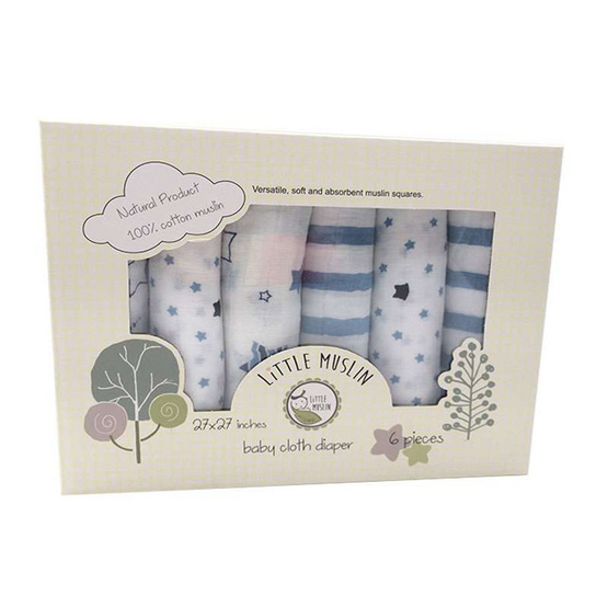 MUSLIN ผ้าอ้อมมัสลินคอตตอน 27 x 27 นิ้ว Set สีฟ้า คละลาย MUSLIN ผ้าอ้อมมัสลินคอตตอน 27 x 27 นิ้ว Set สีฟ้า คละลาย