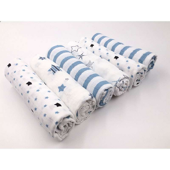 MUSLIN ผ้าอ้อมมัสลินคอตตอน 27 x 27 นิ้ว Set สีฟ้า คละลาย MUSLIN ผ้าอ้อมมัสลินคอตตอน 27 x 27 นิ้ว Set สีฟ้า คละลาย
