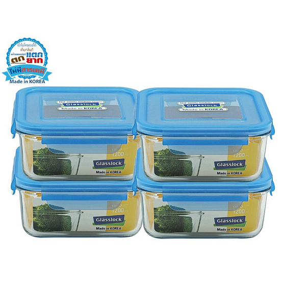 Glasslock ชุดกล่องแก้วปลอดสารเคมี 4 ใบ ทรงจตุรัส MCSB-120-4P Glasslock ชุดกล่องแก้วปลอดสารเคมี 4 ใบ ทรงจตุรัส MCSB-120-4P
