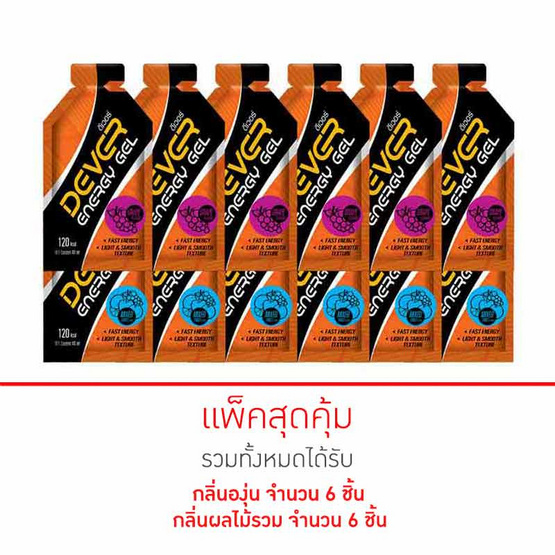 DEVER Energy gel set ดีเวอร์ เครื่องดื่มแบบเจล 40 มล. รสผลไม้รวม 6 ซอง และรสองุ่น 6 ซอง (รวม 12 ซอง) DEVER Energy gel set ดีเวอร์ เครื่องดื่มแบบเจล 40 มล. รสผลไม้รวม 6 ซอง และรสองุ่น 6 ซอง (รวม 12 ซอง)