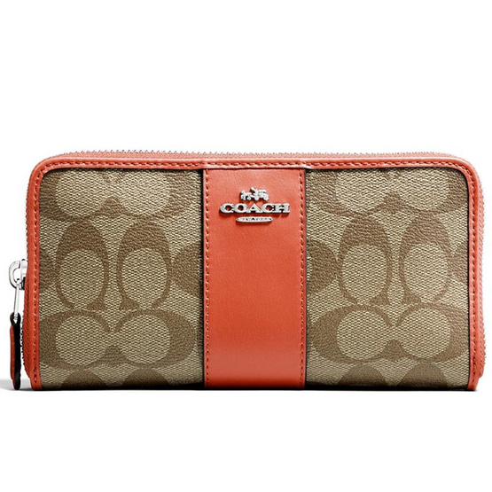 กระเป๋า COACH F54630 ACCORDION ZIP WALLET IN SIGNATURE COATED CANVAS WITH LEATHER STRIPE กระเป๋า COACH F54630 ACCORDION ZIP WALLET IN SIGNATURE COATED CANVAS WITH LEATHER STRIPE