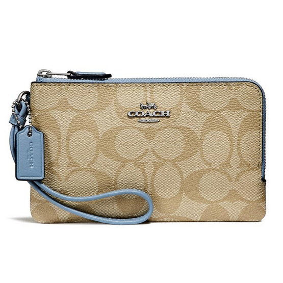 กระเป๋าคล้องมือสองซิป COACH F87591 DOUBLE CORNER ZIP WRISTLET IN SIGNATURE กระเป๋าคล้องมือสองซิป COACH F87591 DOUBLE CORNER ZIP WRISTLET IN SIGNATURE