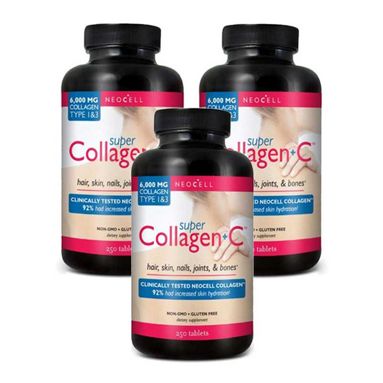 Neocell ผลิตภัณฑ์เสริมอาหาร นีโอเซลล์ คอลลาเจน รุ่นพลัส ซี บรรจุ 250 แคปซูล แพ็ค 3 กระปุก Neocell ผลิตภัณฑ์เสริมอาหาร นีโอเซลล์ คอลลาเจน รุ่นพลัส ซี บรรจุ 250 แคปซูล แพ็ค 3 กระปุก