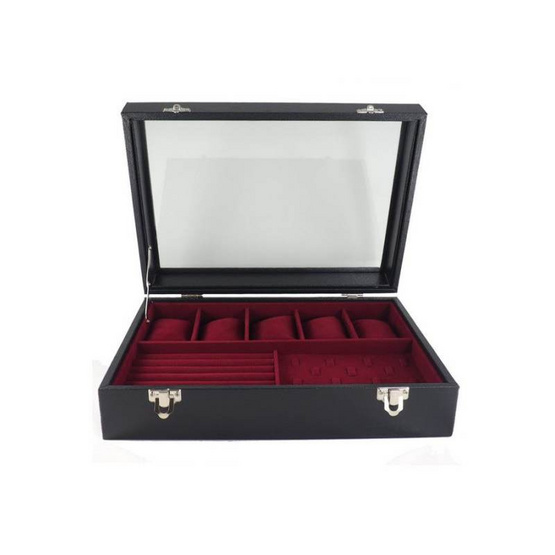 FancyBox ตู้นาฬิกาไม้บุหนัง ฝากระจก - Black/Red FancyBox ตู้นาฬิกาไม้บุหนัง ฝากระจก - Black/Red