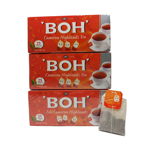 BOH ชาดำคาเมรอนไฮแลนด์ ชนิดซองชงตราโบ๊ บรรจุ 25 ซอง/กล่อง (แพ็ค 3 กล่อง) BOH ชาดำคาเมรอนไฮแลนด์ ชนิดซองชงตราโบ๊ บรรจุ 25 ซอง/กล่อง (แพ็ค 3 กล่อง)