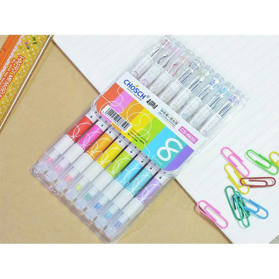 Chosch ปากกาเจลหัวเพชร 0.5 mm + ไฮไลท์สีปลายด้าม รุ่น CS-8650 (แพ็ค 8 แท่ง) Chosch ปากกาเจลหัวเพชร 0.5 mm + ไฮไลท์สีปลายด้าม รุ่น CS-8650 (แพ็ค 8 แท่ง)