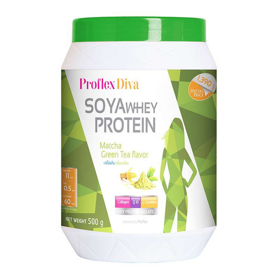ProFlex Diva MatCha Green Tea โปรตีนถั่ว กลิ่นชาเขียว ขนาด 500 กรัม ProFlex Diva MatCha Green Tea โปรตีนถั่ว กลิ่นชาเขียว ขนาด 500 กรัม