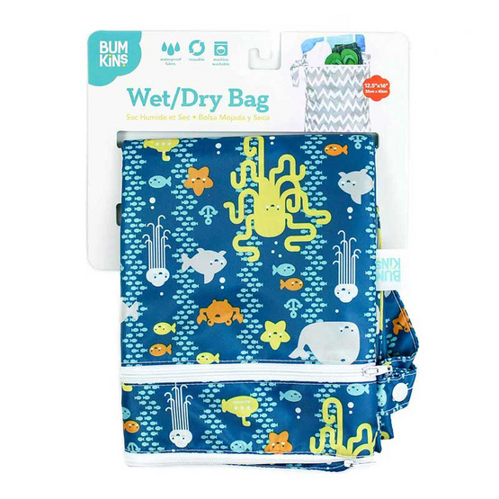 Bumkins ถุงผ้ากันน้ำ 2 ช่อง รุ่น Wet Dry Bag สีเขียว ลาย Whales Bumkins ถุงผ้ากันน้ำ 2 ช่อง รุ่น Wet Dry Bag สีเขียว ลาย Whales