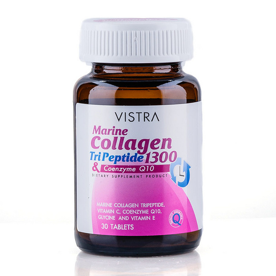 VISTRA Marine Collagen Tripeptide 1300 & Coenzyme Q10 บรรจุ 30 เม็ด VISTRA Marine Collagen Tripeptide 1300 & Coenzyme Q10 บรรจุ 30 เม็ด