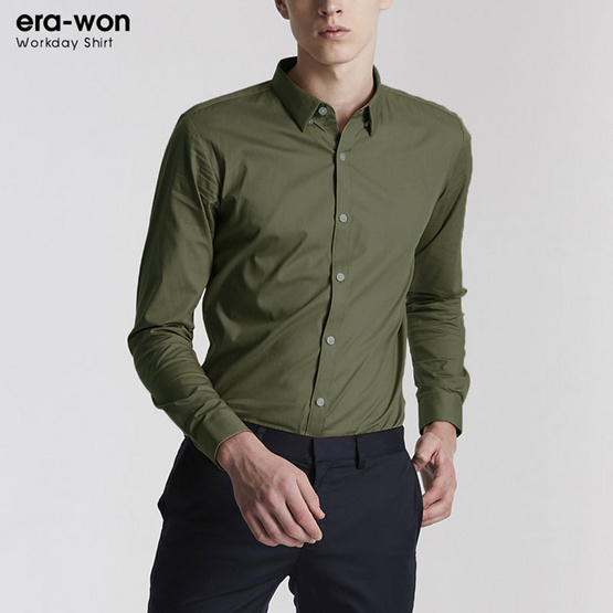 ERA-WON เสื้อเชิ้ตทำงาน Workday Shirt Cotton no.60 0896OV01 สี Olive-Turtle ERA-WON เสื้อเชิ้ตทำงาน Workday Shirt Cotton no.60 0896OV01 สี Olive-Turtle