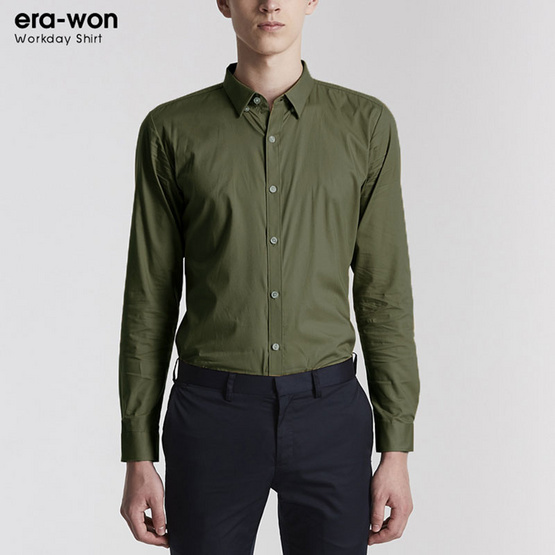 ERA-WON เสื้อเชิ้ตทำงาน Workday Shirt Cotton no.60 0896OV01 สี Olive-Turtle ERA-WON เสื้อเชิ้ตทำงาน Workday Shirt Cotton no.60 0896OV01 สี Olive-Turtle