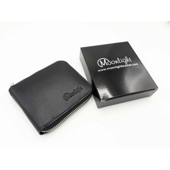 MOONLIGHT กระเป๋าสตางค์หนังแท้ สำหรับผู้ชายซิปรอบ รุ่น Ronald สีดำ MOONLIGHT กระเป๋าสตางค์หนังแท้ สำหรับผู้ชายซิปรอบ รุ่น Ronald สีดำ