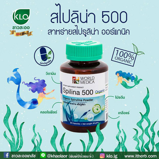 ขาวละออ สไปลิน่า 500 ออร์แกนิค สาหร่าย สไปรูลิน่า 1 กระปุก (60 แคปซูล) ขาวละออ สไปลิน่า 500 ออร์แกนิค สาหร่าย สไปรูลิน่า 1 กระปุก (60 แคปซูล)