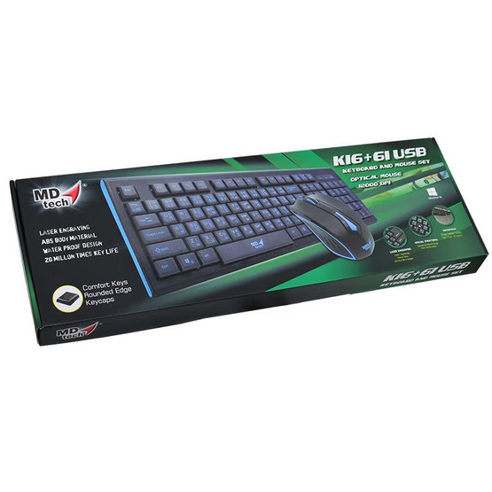 MD-TECH Combo Set Keyboard & Mouse USB K16+61 - Black/BLUE MD-TECH Combo Set Keyboard & Mouse USB K16+61 - Black/BLUE