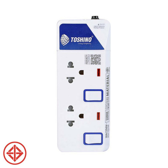 Toshino รางปลั๊ก มอก. 2 ช่อง ป้องกันไฟกระชาก สายยาว 3 เมตร รุ่น ET-912 Toshino รางปลั๊ก มอก. 2 ช่อง ป้องกันไฟกระชาก สายยาว 3 เมตร รุ่น ET-912