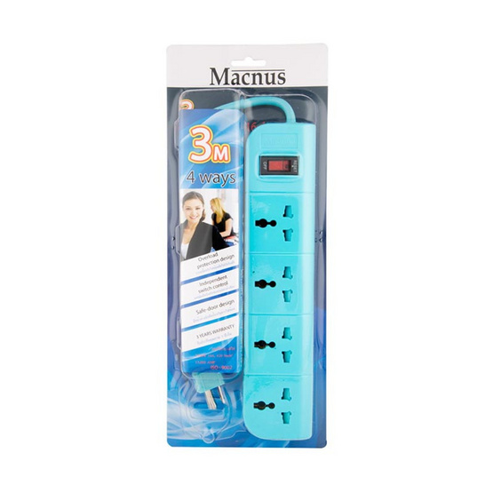 MACNUS ปลั๊กไฟ รุ่น MN6164 ขนาด 4 ช่อง สายยาว 3 เมตร (220 โวลต์) MACNUS ปลั๊กไฟ รุ่น MN6164 ขนาด 4 ช่อง สายยาว 3 เมตร (220 โวลต์)