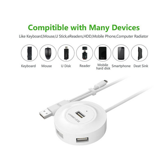 UGREEN 20271 USB 2.0 Hub 4 Ports with OTG - White UGREEN 20271 USB 2.0 Hub 4 Ports with OTG - White