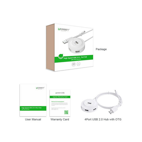 UGREEN 20271 USB 2.0 Hub 4 Ports with OTG - White UGREEN 20271 USB 2.0 Hub 4 Ports with OTG - White