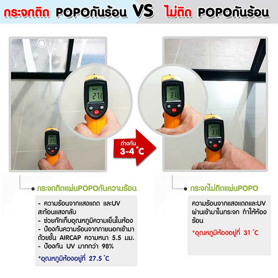 POPO แผ่นสูญญากาศติดกระจกป้องกันความร้อน ลายดอกเทมโปโปะ ขนาด 1 เมตร x 2.2 เมตร POPO แผ่นสูญญากาศติดกระจกป้องกันความร้อน ลายดอกเทมโปโปะ ขนาด 1 เมตร x 2.2 เมตร