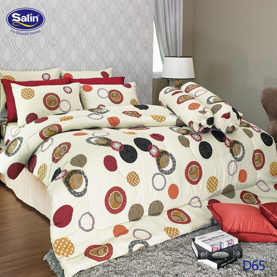 Satin ผ้าปูที่นอน 6 ฟุต 5 ชิ้น ลาย D65 Satin ผ้าปูที่นอน 6 ฟุต 5 ชิ้น ลาย D65