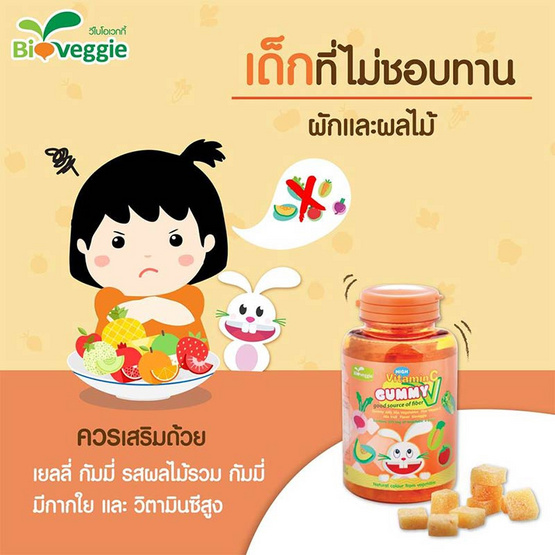 Bioveggie เยลลี่ กัมมี่รสผลไม้รวม ผสมผักรวม (48 ชิ้น/กระปุก) Bioveggie เยลลี่ กัมมี่รสผลไม้รวม ผสมผักรวม (48 ชิ้น/กระปุก)