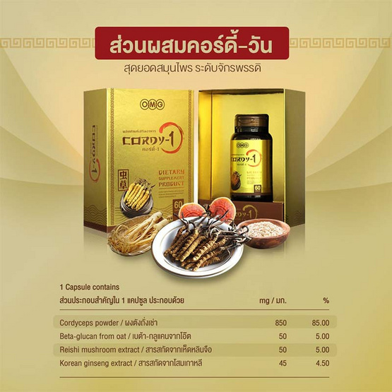OMG CORDY-1 ถั่งเช่า คอร์ดี้วัน 60 แคปซูล แพ็ค3 กล่อง OMG CORDY-1 ถั่งเช่า คอร์ดี้วัน 60 แคปซูล แพ็ค3 กล่อง
