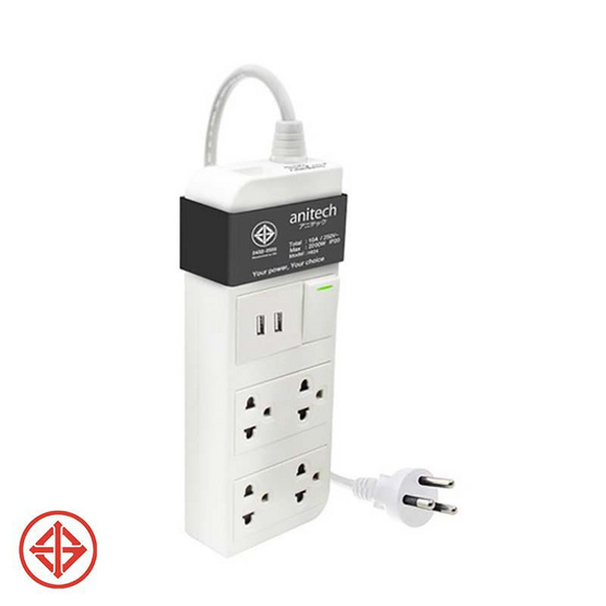 anitech ปลั๊กไฟ มอก. 4ช่อง 2USB 1สวิทช์ รุ่น H624 anitech ปลั๊กไฟ มอก. 4ช่อง 2USB 1สวิทช์ รุ่น H624