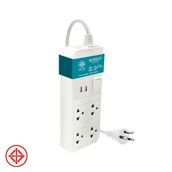 anitech ปลั๊กไฟ มอก. 4ช่อง 2USB 1สวิทช์ รุ่น H624 anitech ปลั๊กไฟ มอก. 4ช่อง 2USB 1สวิทช์ รุ่น H624