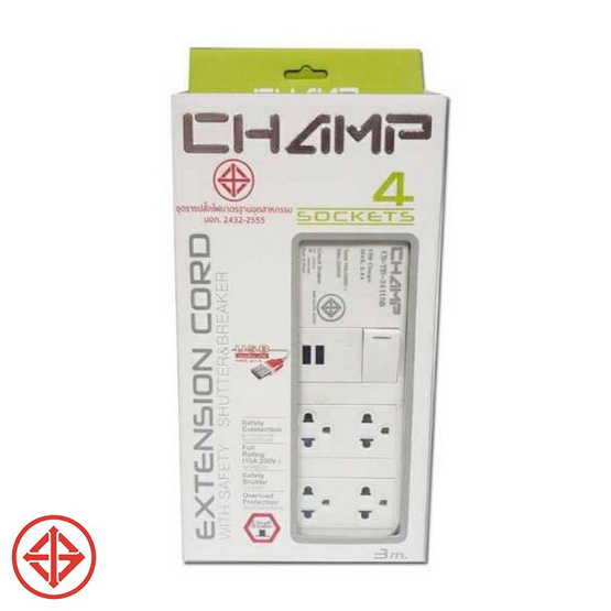 Champ ปลั๊กไฟเซฟตี้ 4 ช่อง / 1 สวิตซ์ / 2USB / 3 เมตร รุ่น ct-tis 341-2u/3 m Champ ปลั๊กไฟเซฟตี้ 4 ช่อง / 1 สวิตซ์ / 2USB / 3 เมตร รุ่น ct-tis 341-2u/3 m