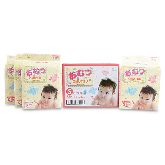 Omutsu ผ้าอ้อมเด็ก โอมุสึ แบบเทป ไซส์ S 84x4 ชิ้น (ยกลัง) Omutsu ผ้าอ้อมเด็ก โอมุสึ แบบเทป ไซส์ S 84x4 ชิ้น (ยกลัง)